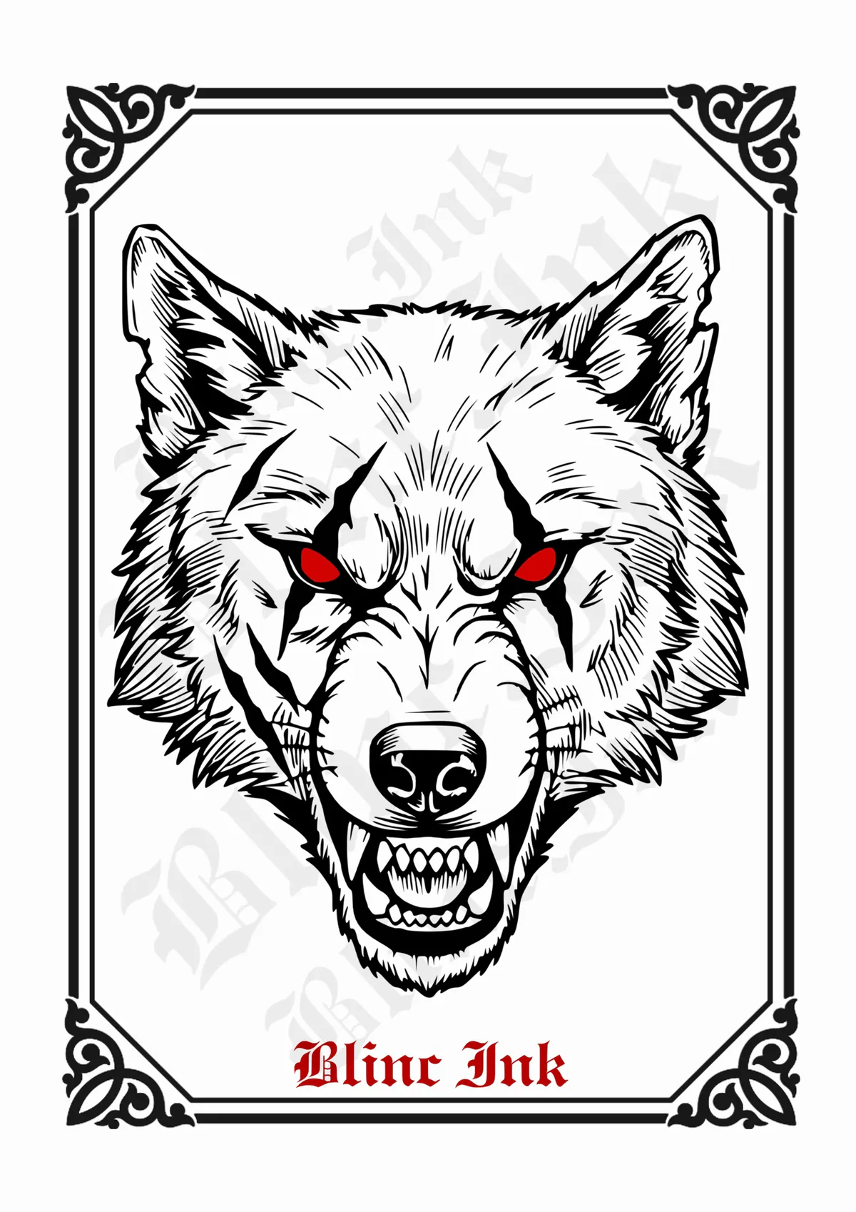 Battle Wolf Head — animals & creatures flash tattoo design