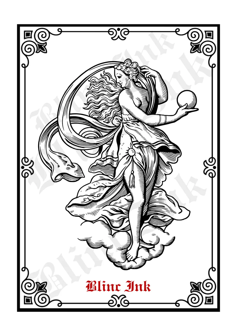 Celestial Lady — celestial & occult flash tattoo design by blinc.ink