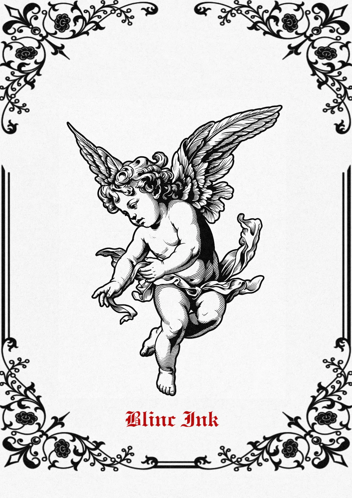 Cherub — mythical & religious flash tattoo design