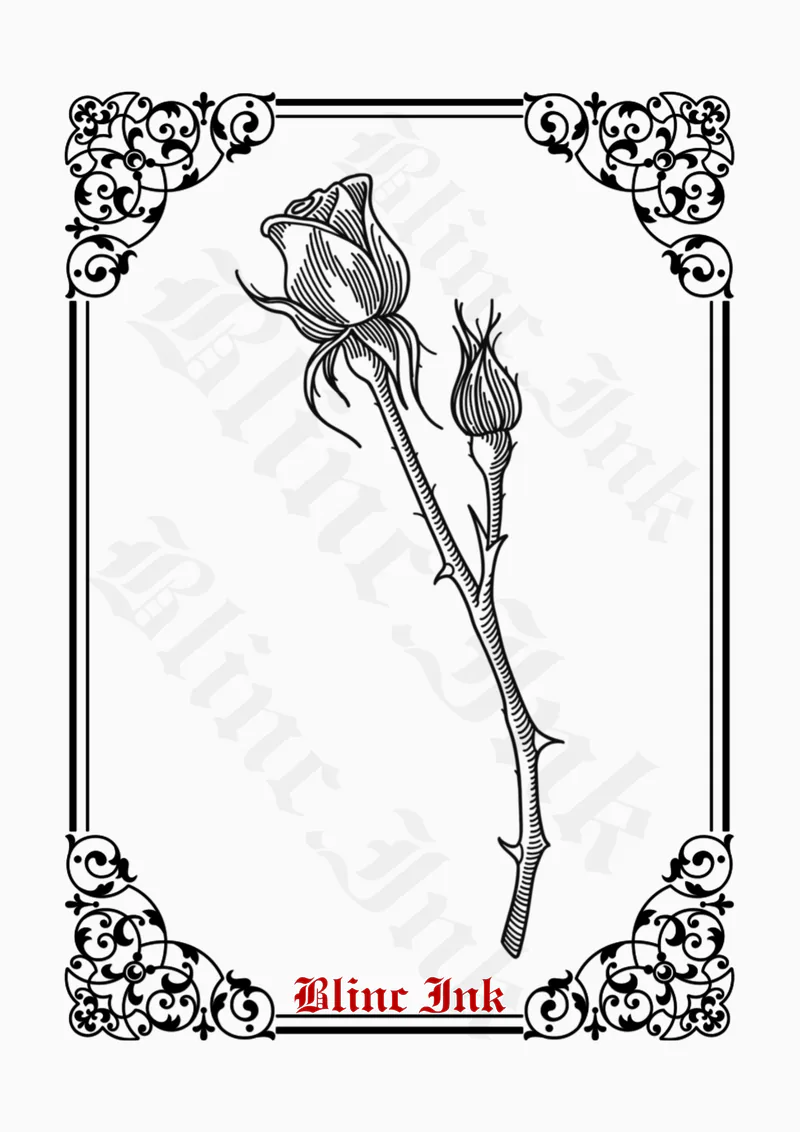 Closed Rose — florals flash tattoo design by blinc.ink