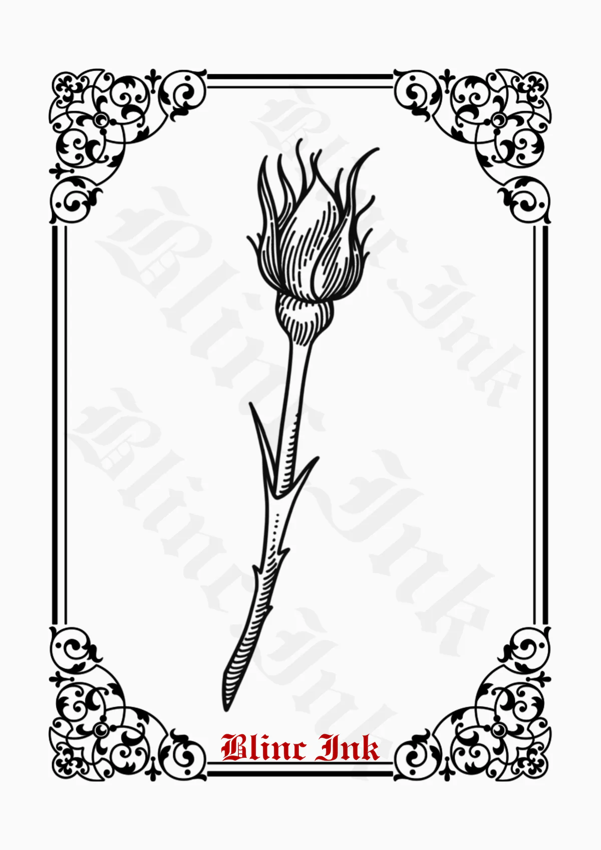 Closed Rose Single Stem — florals flash tattoo design