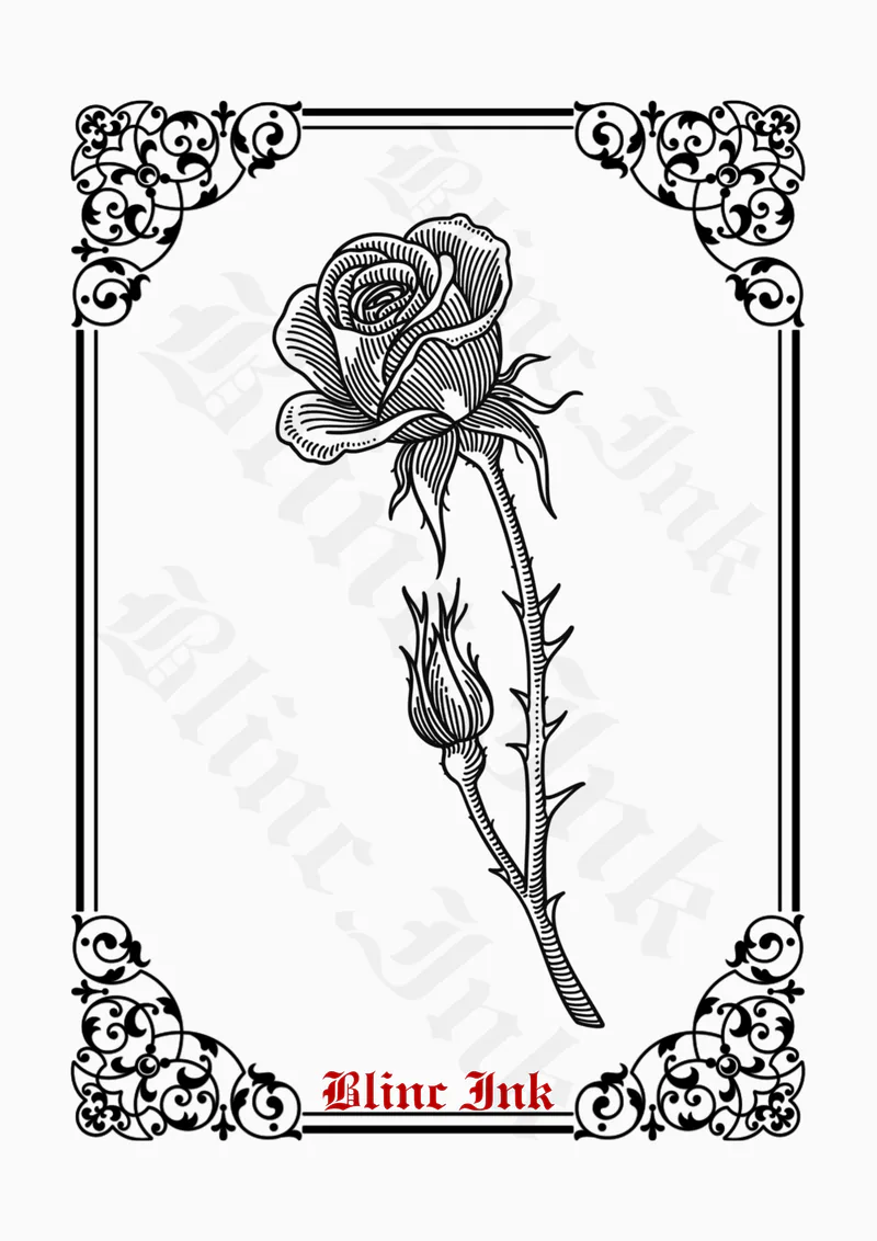 Open Rose — florals flash tattoo design by blinc.ink