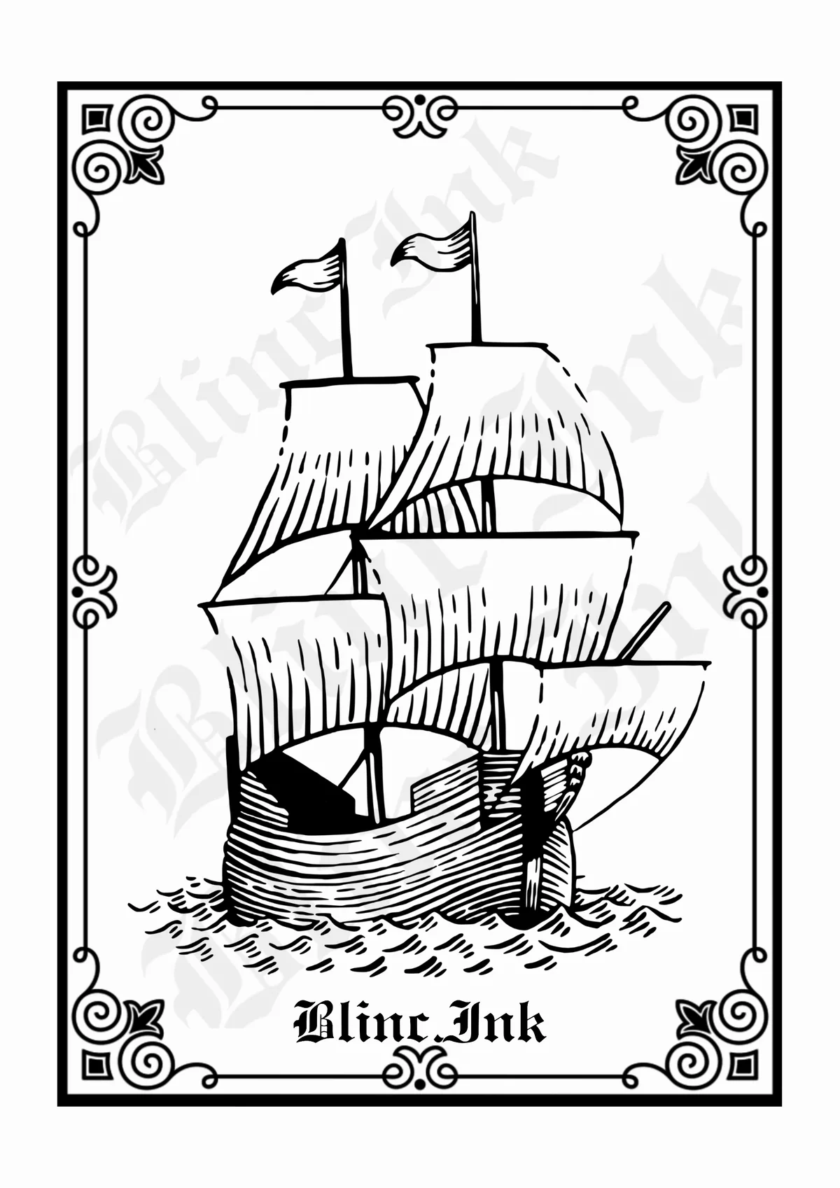 Sailing Ship — nautical flash tattoo design