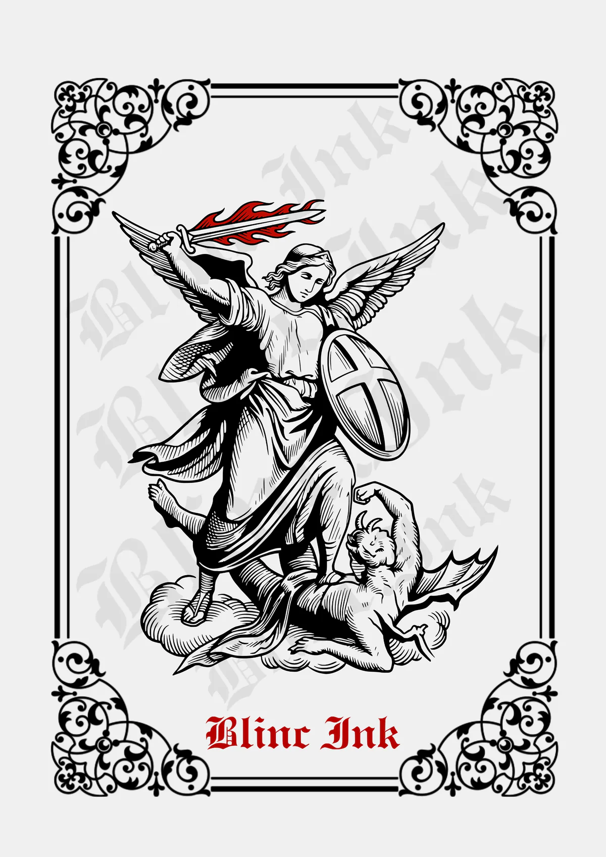 St Michael Defeating Devil — mythical & religious flash tattoo design