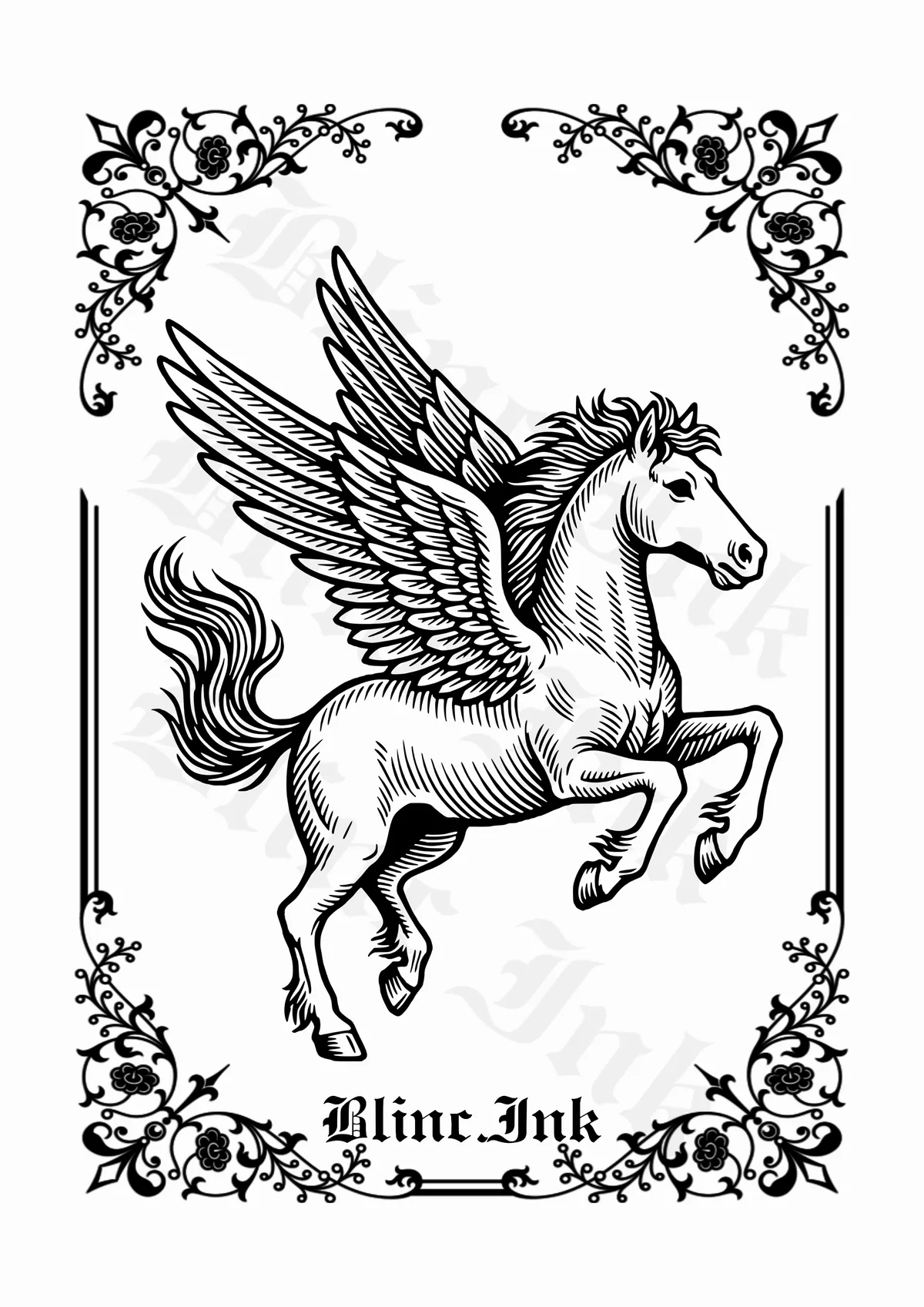 Winged Horse — mythical & religious flash tattoo design