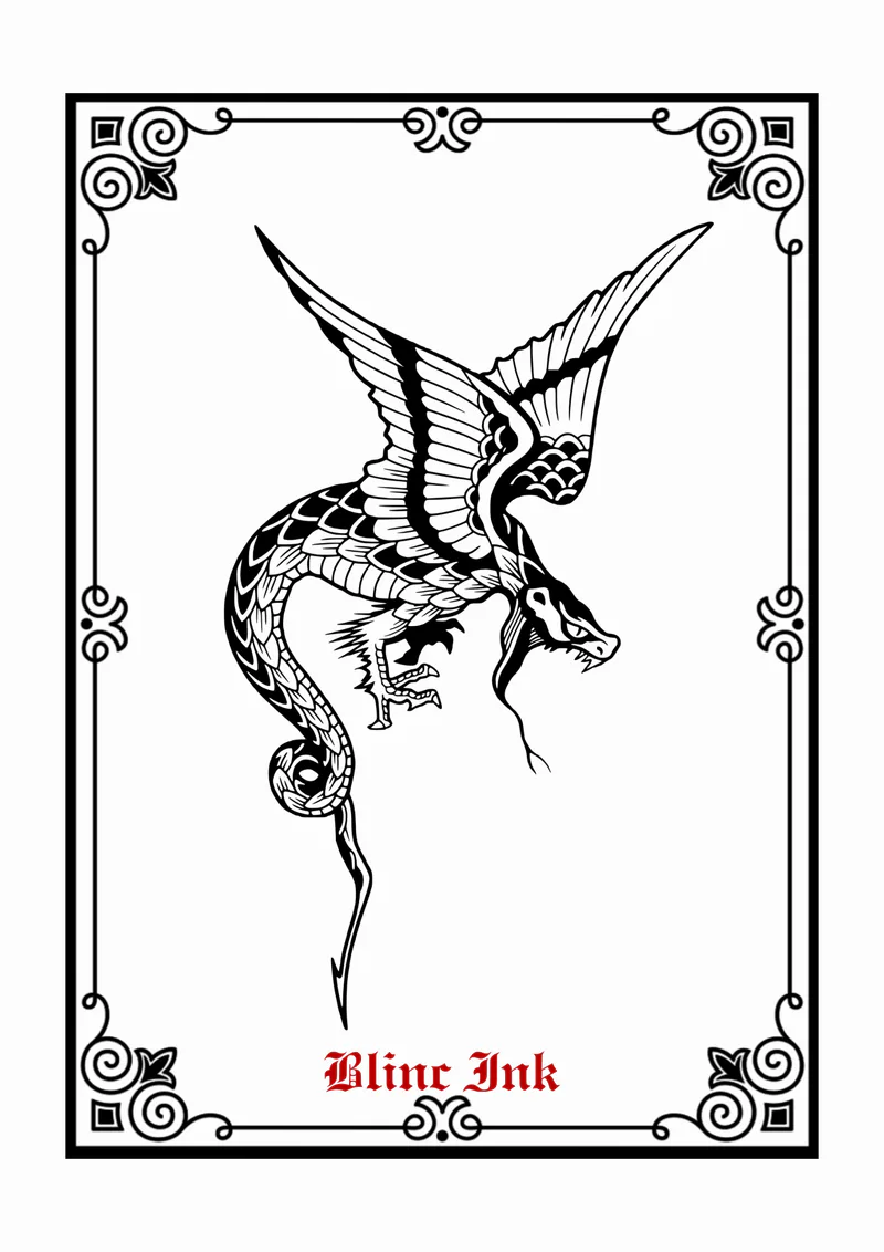 Winged Snake — mythical & religious flash tattoo design by blinc.ink